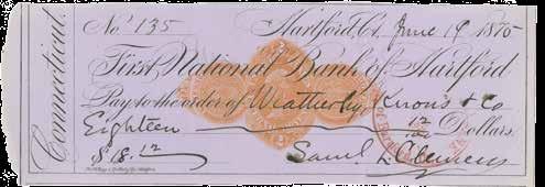 Profiles in History Historical Document Auction 63 53. Clemens, Samuel Langhorne. Partly printed check signed ( Saml. L. Clemens ), light lavender paper (7.5 x 2.75 in.; 190 x 69 mm.