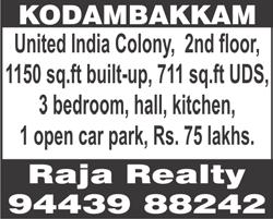 ADYAR, Jeevarathnam Nagar, 3 bedroom, 2 master bedroom with toilet attached, 1 study room, kids room, 1330 sq.ft, UDS 200 sq.ft, lift, covered car parking, 16 years old, price Rs.