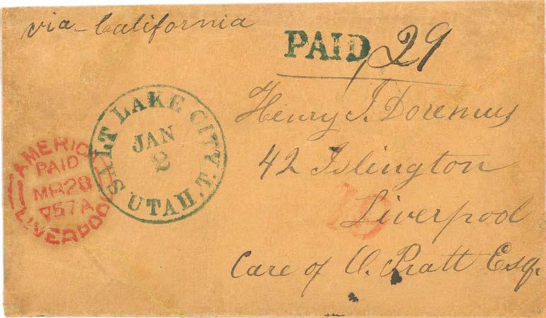 Utah-California Contract Mail 2 nd Chorpenning Contract: July 1854 - June 1858 Some Salt Lake City mail to the East during the winter was endorsed to