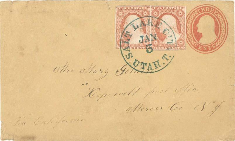 Postmarked January 2, 1857 in Salt Lake City - prepaid 29 and endorsed via California Left in January 5 Chorpenning mail - reached Los Angeles