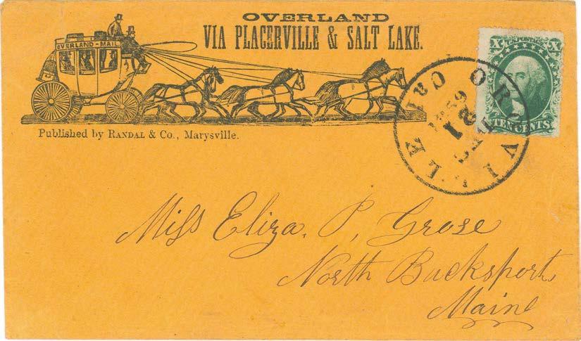 Postmarked October 7, 1859 in San Francisco - prepaid 10 - endorsed via Placerville and Salt Lake October 12 mail to Salt Lake on October 20 and