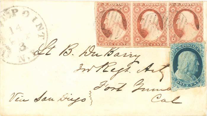 California Pre-Contract Mail Desert Dispatch: 1854 - July 1857 The U.S. secured its southern border by building forts along the frontier. Fort Yuma, California was an important link in that chain.