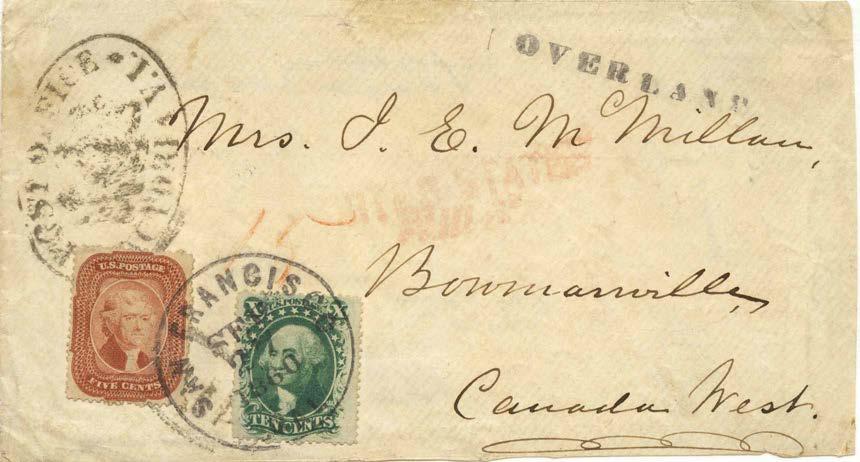 Postmarked September 24, 1860 in San Francisco - 35 postage to Switzerland via Aachen San Francisco Type 2 OVERLAND handstamp - Inman Line