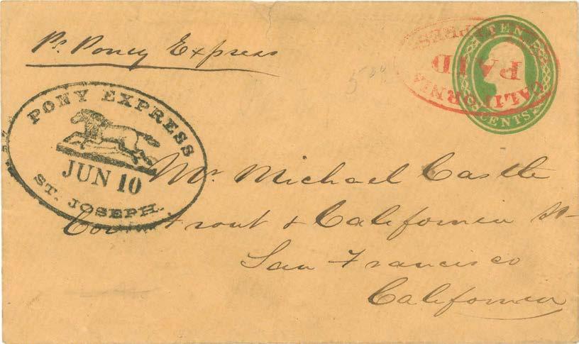 COCPPE started the transcontinental Pony Express between St Joseph, MO and San Francisco to prove the superiority of the Central Route for the main transcontinental mail contract.