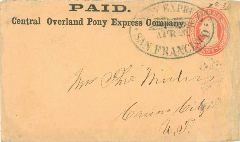California Pre-Contract Mail Transcontinental Pony Express: April 1860 - August 1860 A special short distance rate
