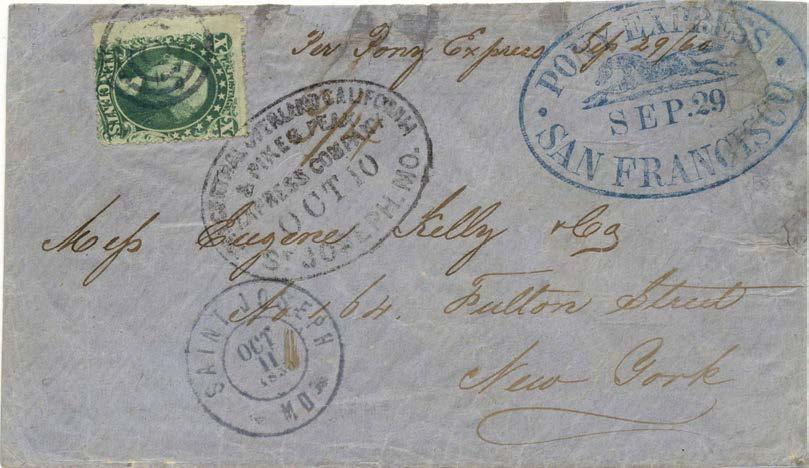 California Pre-Contract Mail Transcontinental Pony Express: August 1860 - April 1861 The San Francisco Running Pony marking was used as a departure