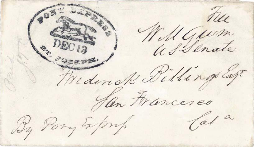 California Pre-Contract Mail Transcontinental Pony Express: August 1860 - April 1861 St Joseph, Missouri replaced its Running Pony marking