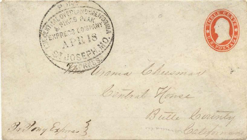 postage paid by restored 10 Nesbitt entire May 7, 1861 New-York California Pony Express mark - left St Joseph on May 12 $2 express fee