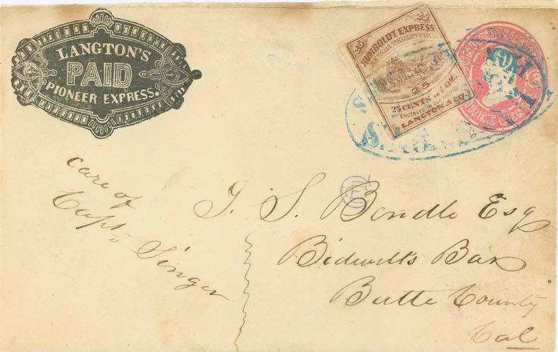 The extra fee was paid by a 25 adhesive stamp on a Langton franked envelope incorporating 3 U.S. postage.