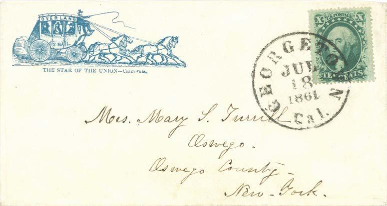 Transcontinental Contract Mail Overland Mail Company: July 1861 - May 1869 Illustrated stagecoach envelopes were used on the