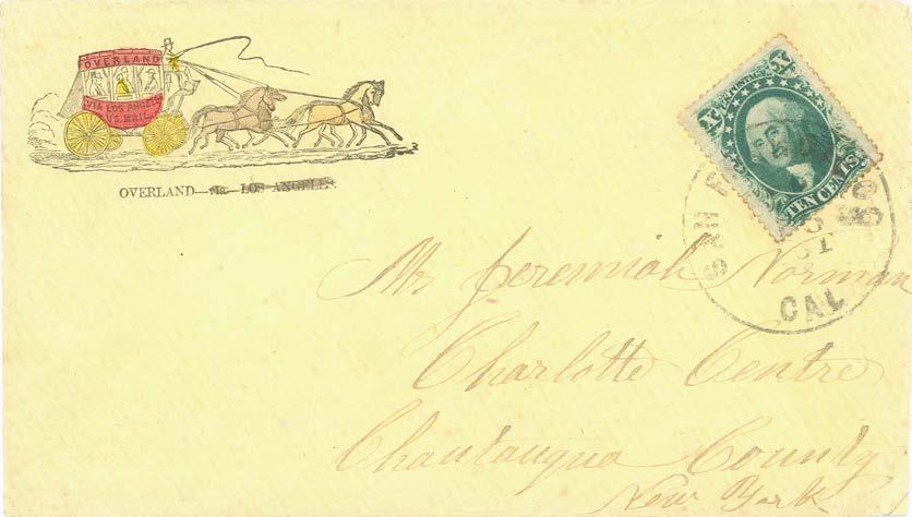 Posted on July 18, 1861 in Georgetown, California - franked by 1859 10 type V Design modified for Central Route by removing Via
