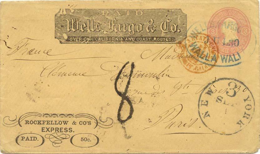 stamp Carried by Rockfellow s Express in July 1863 from Boise mines to Wells Fargo at Walla Walla, WA Expedited overland by Wells