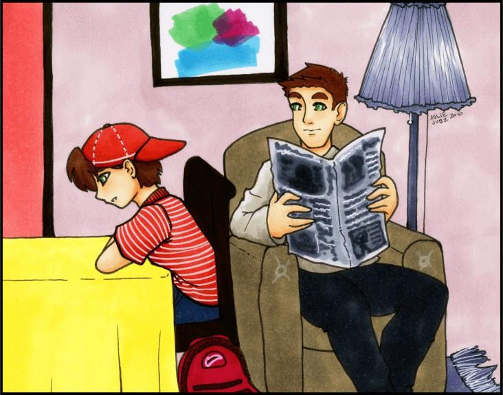One day Andy came home from school and sat down gloomily at the kitchen table. His father was in the living room reading the paper when he turned to look with concern towards Andy.