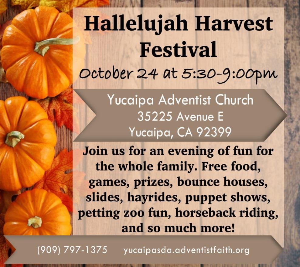 NEXT WEEK 4. PRE HARVEST FESTIVAL PLANNING MEETING Oct. 11-5:30 pm in Fellowship Hall. 5.