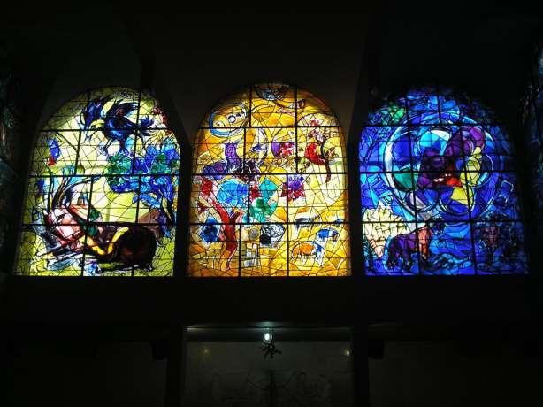 Chagall Windows - Naphtali, Joseph, Ben -- NORTHERN VIEW 1. Naphtali - "like a deer," bird (like eagle) = endurance 2.