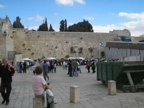 The Kotel (Wall) plaza -- A massive, blank wall built of huge stone blocks, the Western Wall (Ha-Kotel in