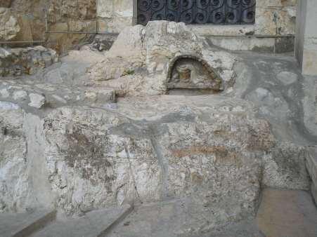 The cruciform crypt as seen today, much of it cut into solid rock, is Byzantine.