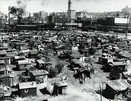 Shantytowns formed in cities across the United States in the 1930s, built by people made homeless by the Great Depression.