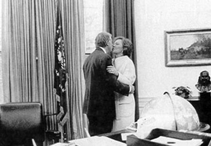 Jimmy and Rosalyn Carter celebrate the news that the hostages will be released just minutes before Carter s presidency ends. Jimmy Carter Library Still Carter lingered in the Oval Office.