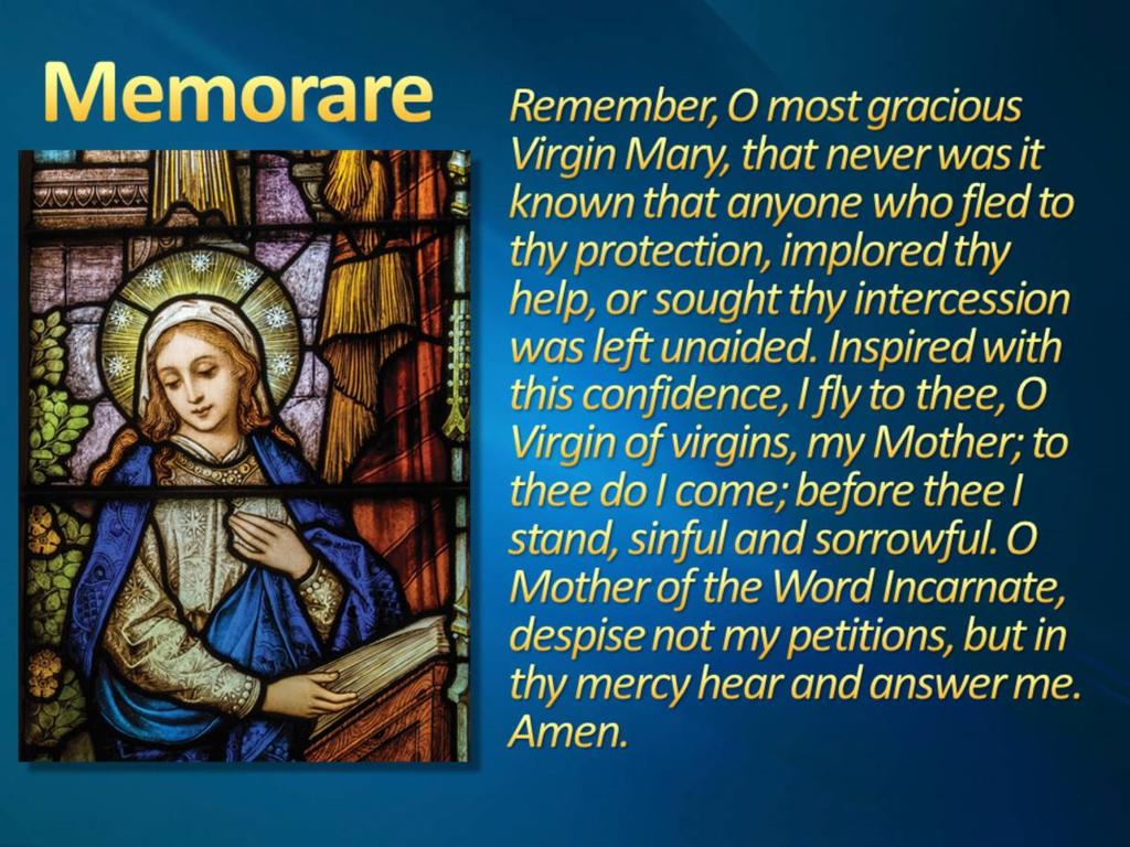 Now let us take a moment to kneel and pray the Memorare together before you complete the Intention Cards. It is in your missalette on page 231.