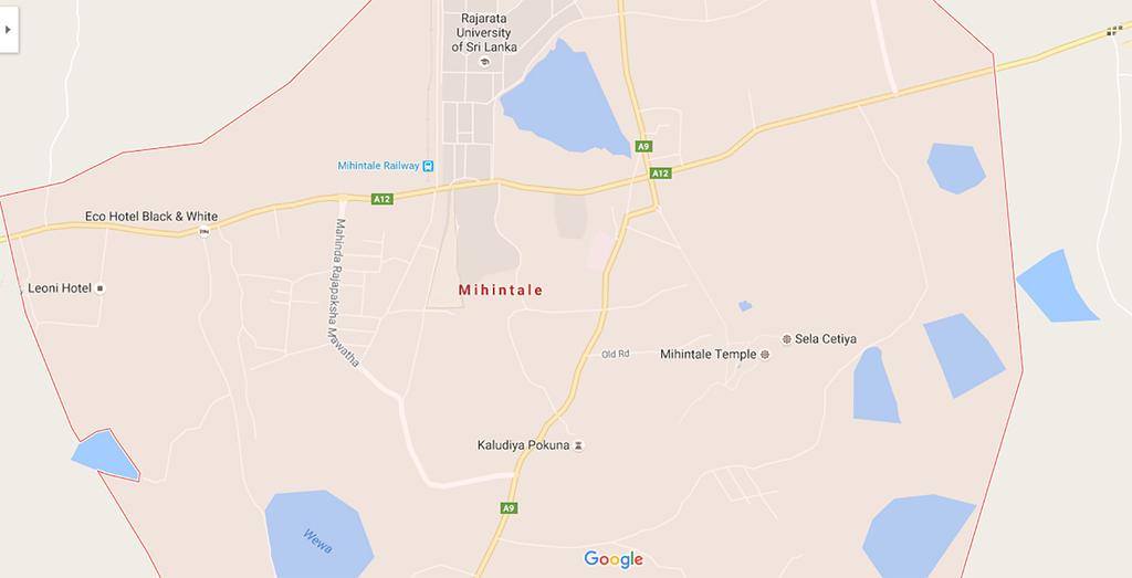 Google Maps showing Mihintale and its surroundings
