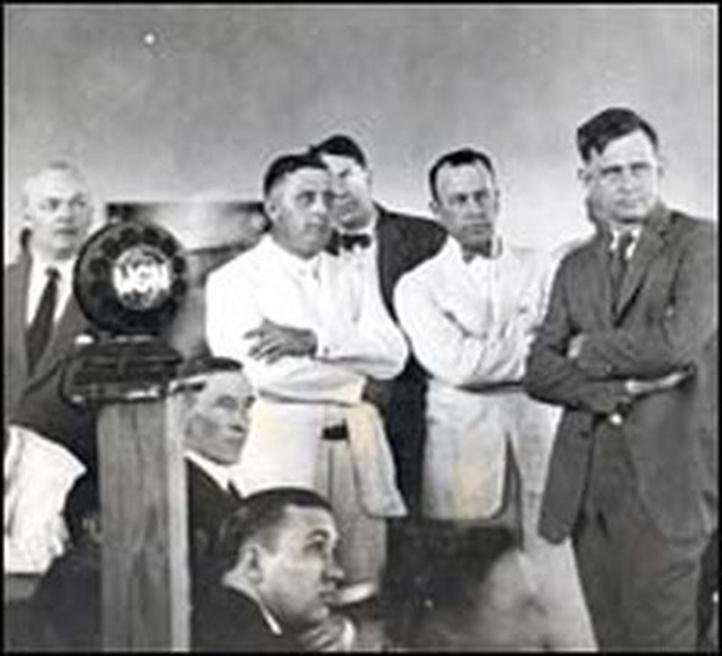 From left: Defense lawyer Dudley Field Malone; prosecutors Gordon McKenzie, Wallace Haggard, Herb Hicks; and District Attorney
