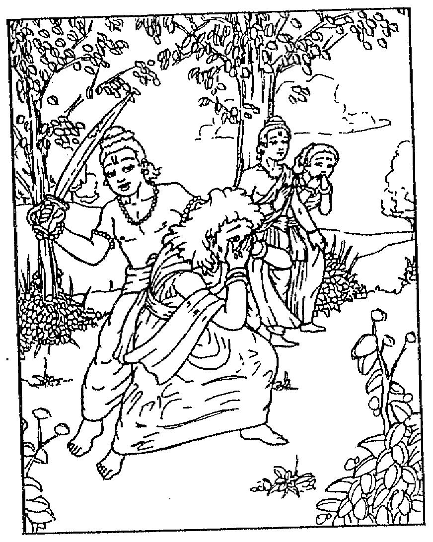 Lakshmana said, "I am Rama's servant. You should marry my master and not me, the servant." Surpanakha got furious with the rejection and attacked Sita in order to devour her.