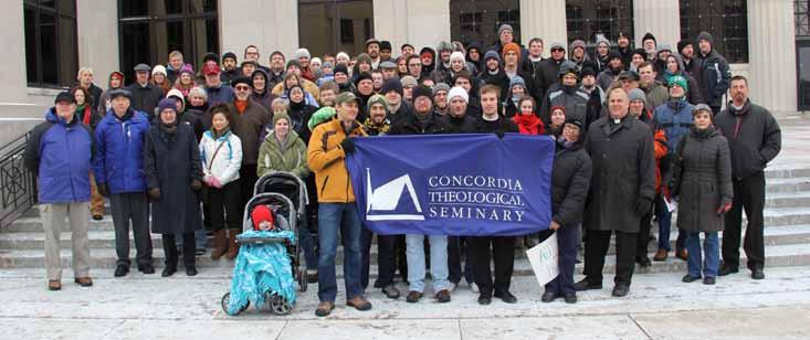 1. 2. 3. 1. Members of CTSFW join with the Fort Wayne community in speaking up for life. 2. Dr. Peter Scaer addresses religious freedom issues at a rally in downtown Fort Wayne. 3. Students, faculty and staff participate in the annual Fort Wayne March for Life.