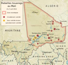 50 Figure 6: Map of Mali, written in French. This map highlights the Tuaregs as the sole militants, and does not divide them into Islamist factions. Rebelles touaregs au Mali. 2012.