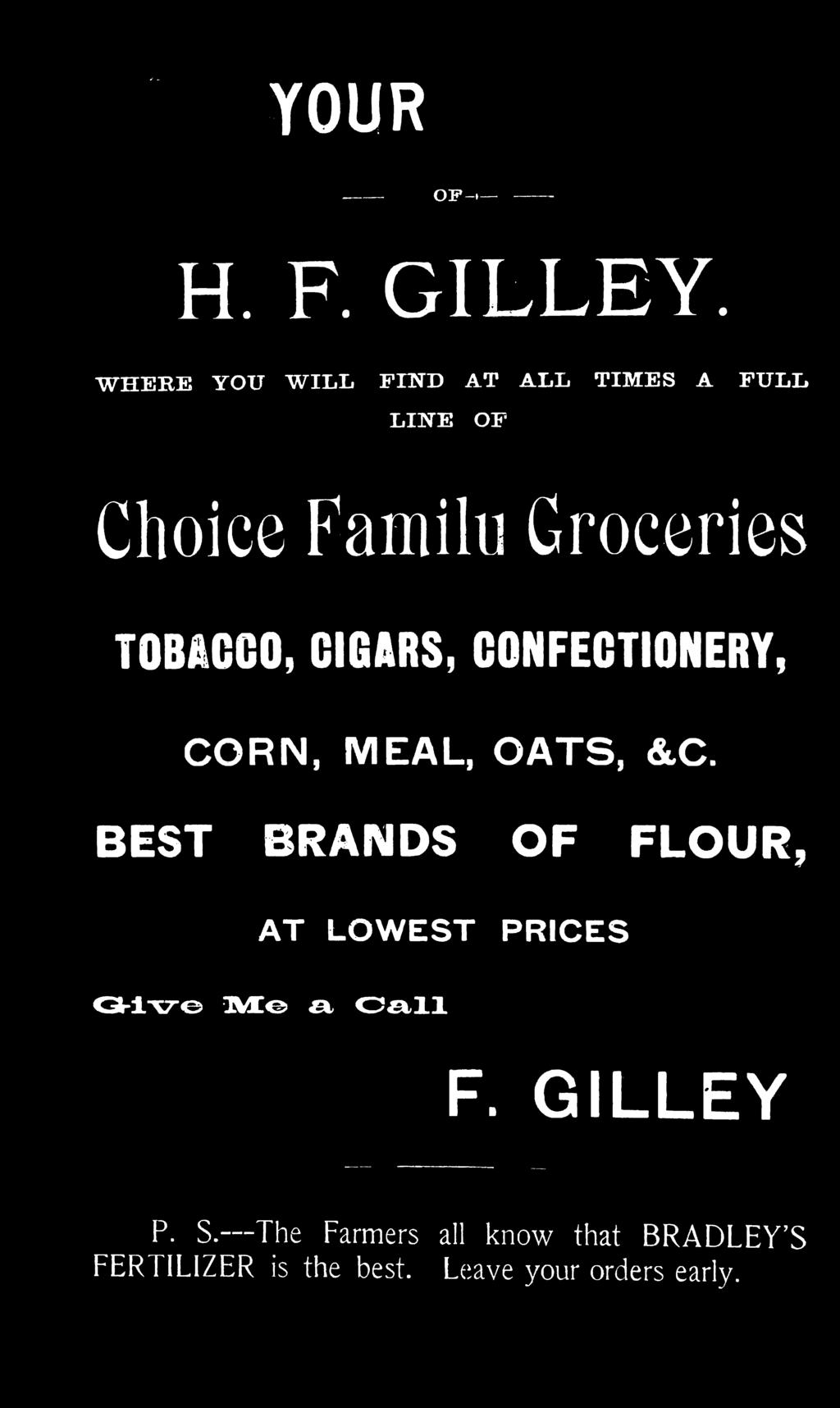 Groceries TOBACCO, CIGARS, CONFECTIONERY, CORN, MEAL, OATS, &C.