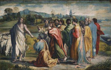 [ Raphael. Christ s Charge to Peter (color on paper on canvas), 1515. Victoria and Albert Museum, London.