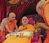 (Bottom) Swamishri sprayed the sadhus with sanctified saffron-scented water during a special morning
