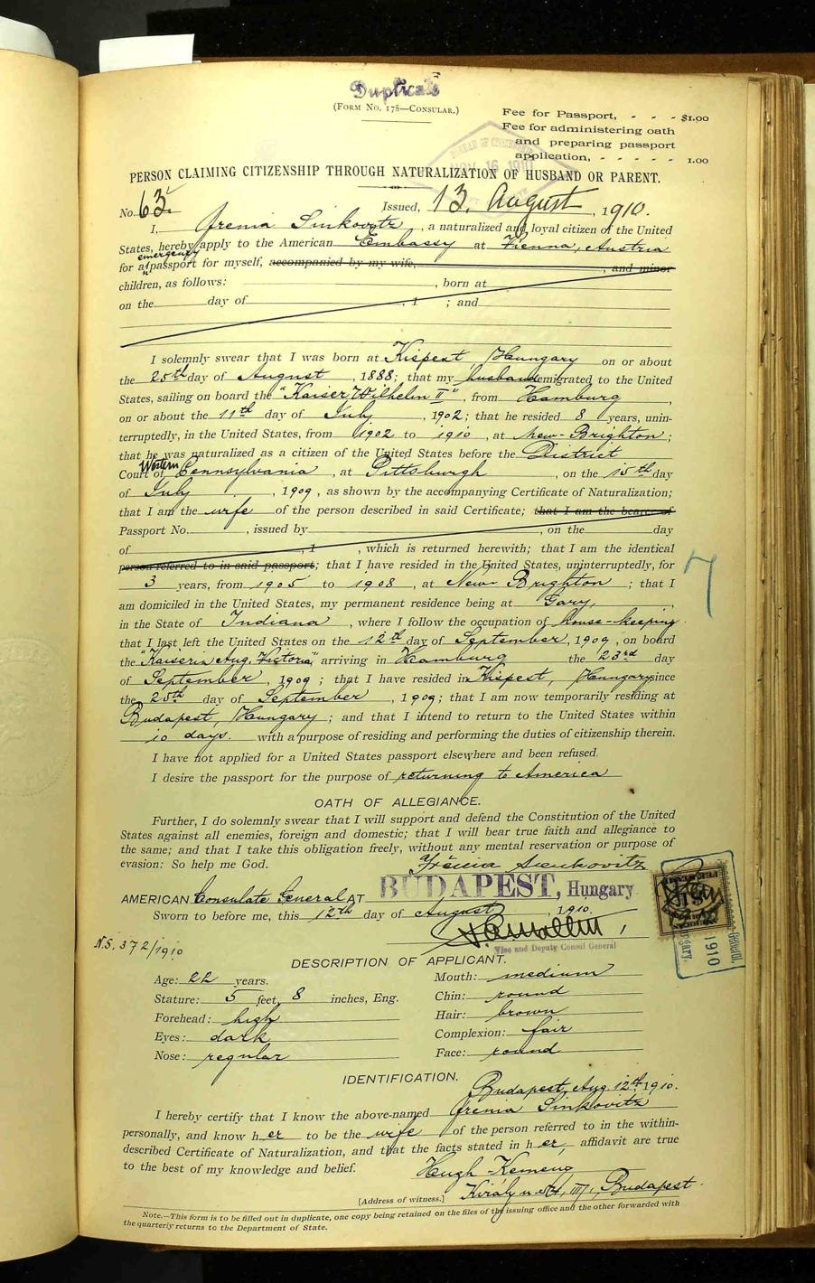 Irene Sinkovitz's Citizenship Claim