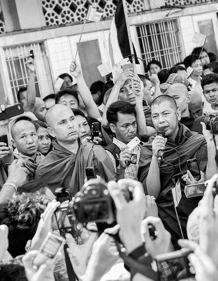 Buddhist monks hold an anti-muslim rally, Yangon, Myanmar, April 15, 2012.