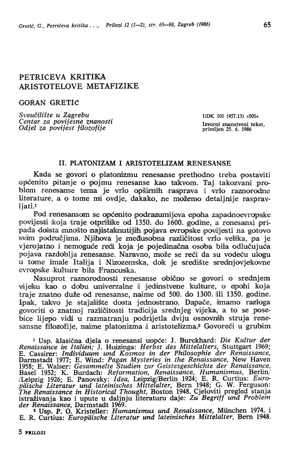 Gretić, G., Petrićeva kritika..., Prilozi 12 (1-2), str.