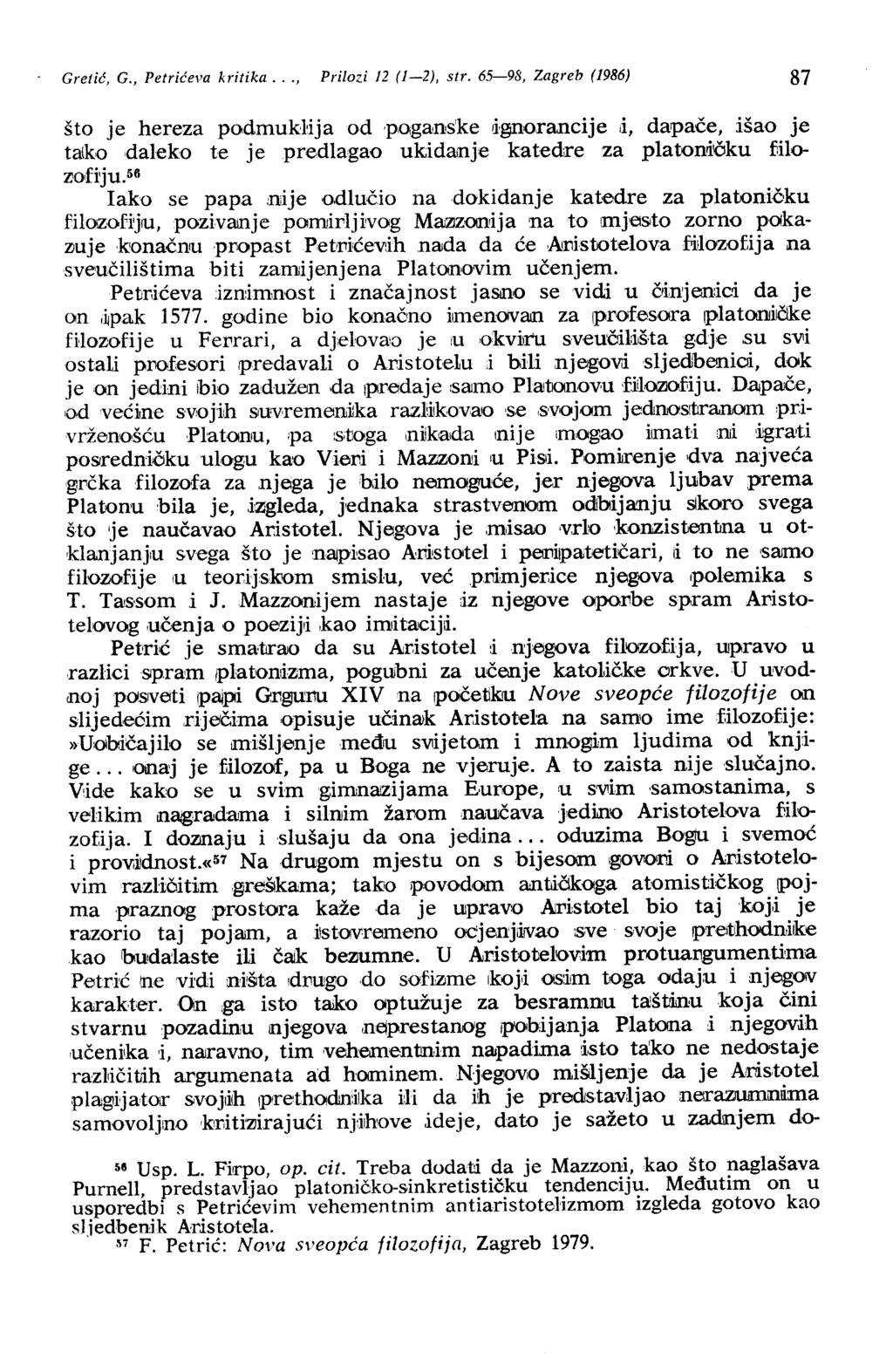 Gretić, G., Petrićeva kritika..., Prilozi 12 (1-2), str.
