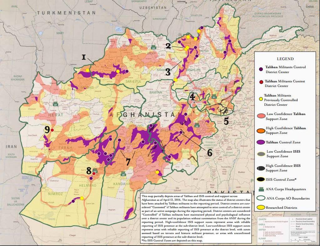 Figure 4. Map of Taliban-Controlled Afghan Territory in April 2016 134 (4) Population The population under Taliban control is made up of Afghan civilians.