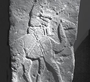 ILLUSTRATOR PHOTO/ BRENT BRUCE/ WALTERS ART MUSEUM/ BALTIMORE (75/9886) Dated to the 10th 9th centuries BC, this limestone plaque from Tell Halaf (Northern Syria) depicts a rider with a staff seated