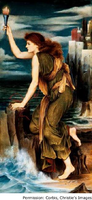 This painting, Hero Holding the Beacon for Leander, is by English artist Evelyn De Morgan (c. 1850 1919).
