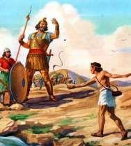 GOLIATH -The Philistine young David defeated in battle with a sling and a stone -He wore a helmet of bronze on