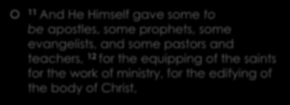 Universal Priesthood of all Believers Every Christian a Minister Ephesians 4:11-12 11 And He Himself gave some to be apostles, some prophets, some evangelists, and