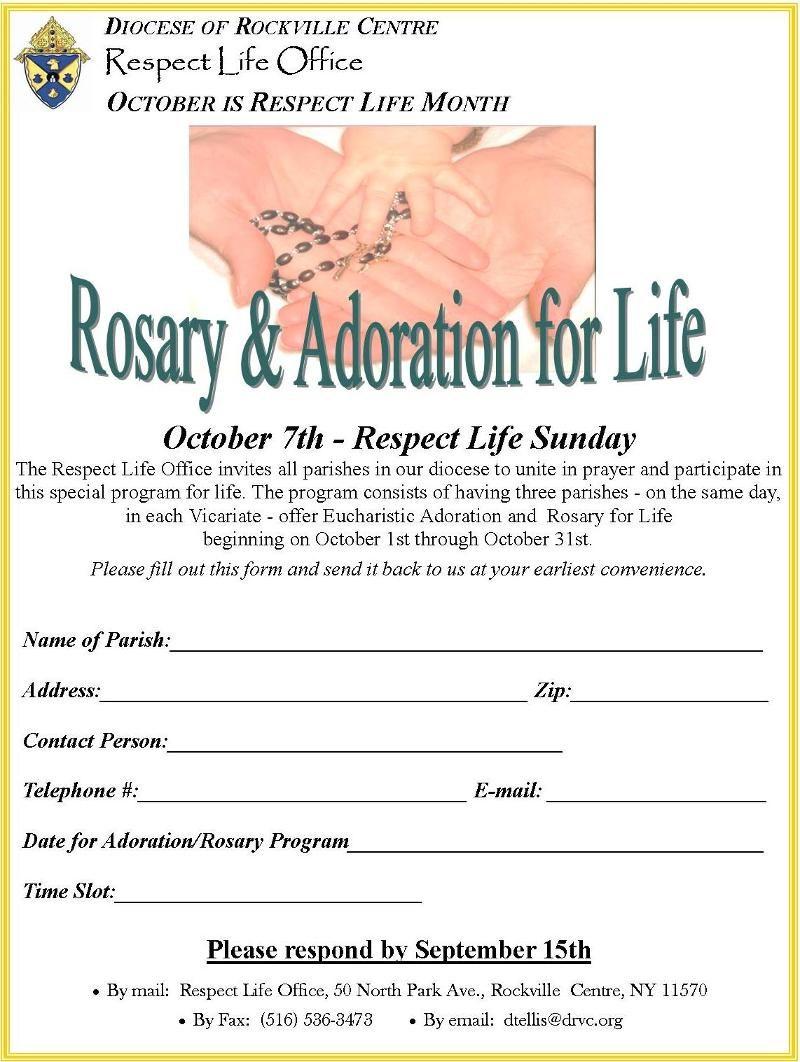 September 27th, 2015 The 26th Sunday in Ordinary Time 7 St. Matthew R.C. Church Friday October 2, 2015 7:00 p.m. to 8:00 p.m. October is Respect Life Month.