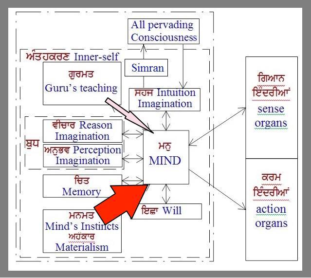 Figure 7: Inner-self controlled by Manmat The mentioned Granths have been referenced from the time of our Gurus to learn Sikhi (see section What is Gurmat and how do we know it? ).
