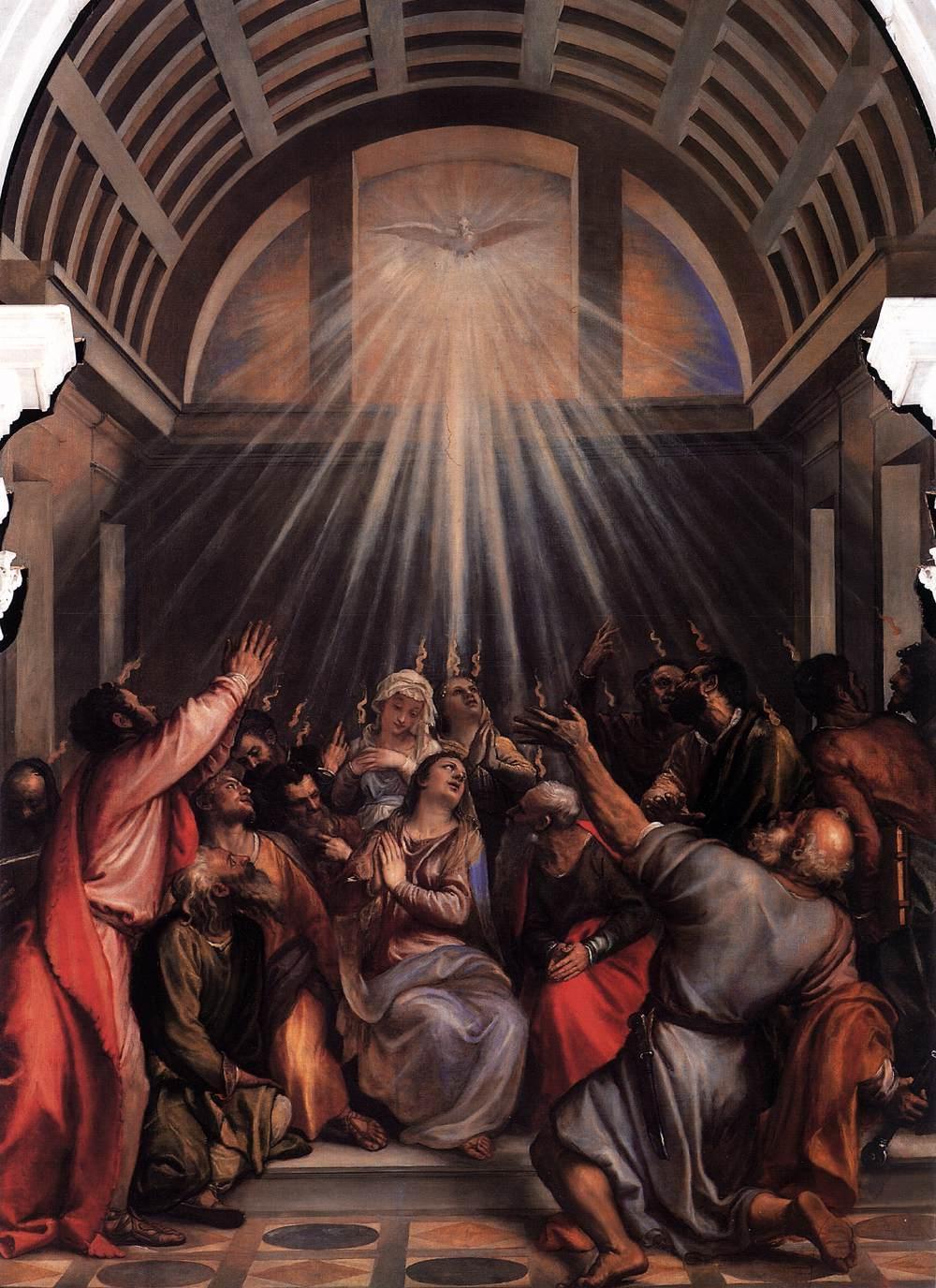 Tiziano Vecellio, The Descent of the Holy Ghost, 1545 Pentecost Sunday Today we celebrate the feast of Pentecost, alleluia; on this day the Holy Spirit appeared before the apostles in tongues of fire