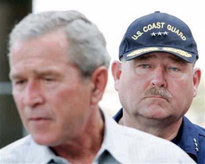 3. Appoint a Delegated Assistant Vice Admiral of Coast Guard and official in charge of the Federal Emergency Management Agency (FEMA) Thad Allen (R) and President Bush after touring the French