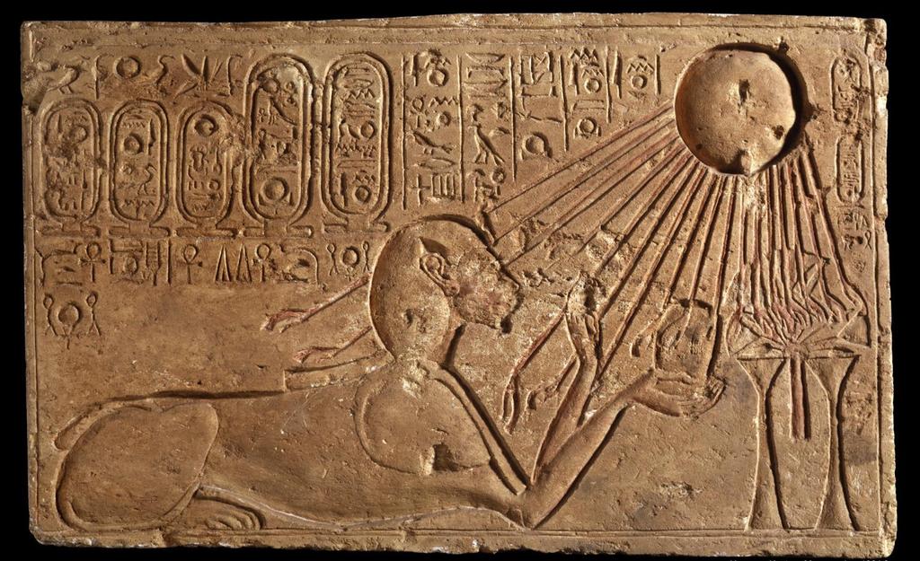 Akhenaten depicted as a sphinx at Amarna In the early years of his reign, Amenhotep IV lived at Thebes with Nefertiti and his 6 daughters.