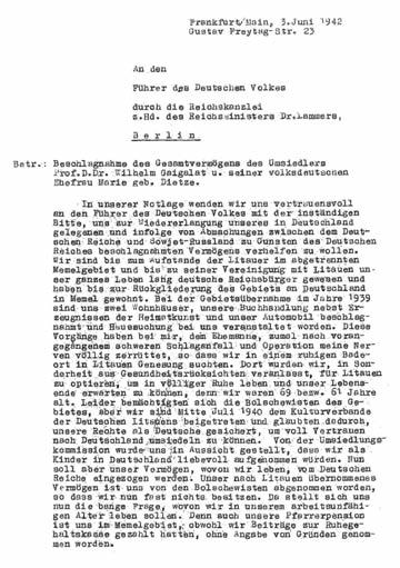 Darius Petkūnas 108 Letter of the rev. Prof. gaigalaitis to Adolf hitler. KuB rss.