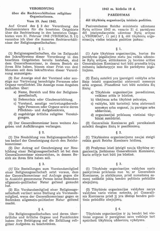 3. the nazi occupation Prescriptions Concerning the Legal Status of religious organizations. Amtsblatt 1942 (No.