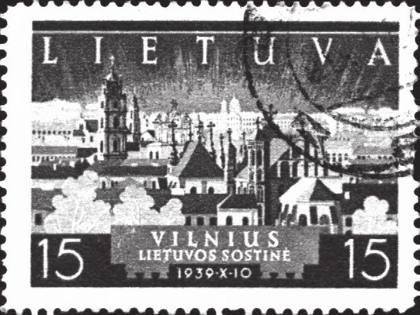 Darius Petkūnas Lithuanian postage stamp celebrating the return of vilnius with inscription: vilnius, the capital of Lithuania. 1939 X 10. DPA.