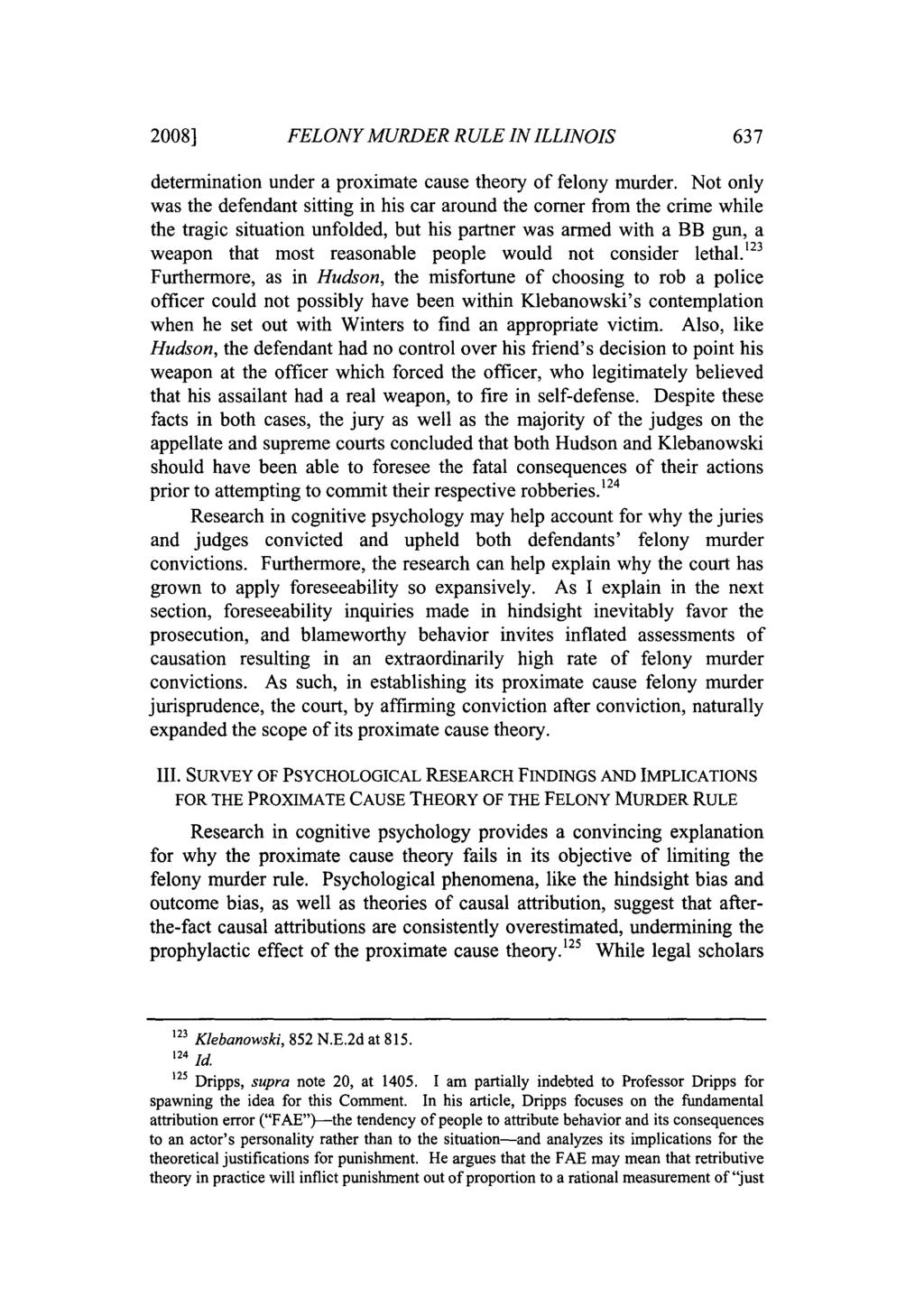 2008] FELONY MURDER RULE IN ILLINOIS determination under a proximate cause theory of felony murder.